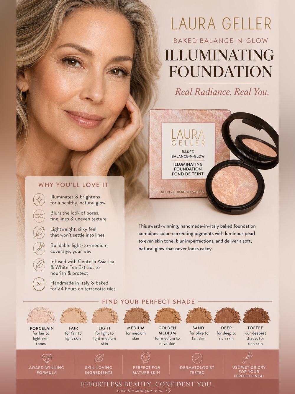 Laura Geller Baked Balance-n-Glow Illuminating Foundation Porcelain NIB 0.28 oz